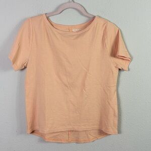 Athleta Sundown Boatneck Tee Warm Sunset Orange Short Sleeve Shirt Size small